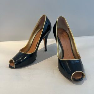 Giuseppe Zanotti Black Patent Peep Toe with Gold Piping